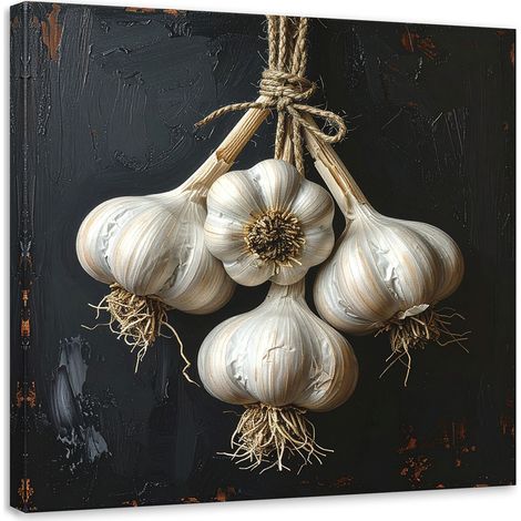Tableau Moderne, Légumes à l'ail suspendus,60x60 (1/4)