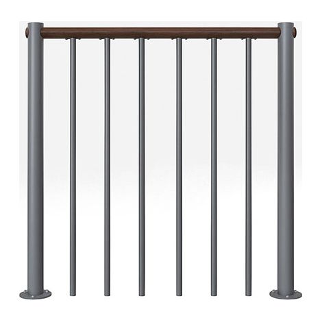 Ringhiera per scala diritta - Grigio - Acciaio verniciato a polvere - Lunghezza 1 m - Corrimano in legno di noce - RE-I-RV-BOIS-GN