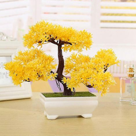 Plante artificielle en pot, pin en plastique avec pot, décoration de table pour la maison et les invitésjaune (1/5)