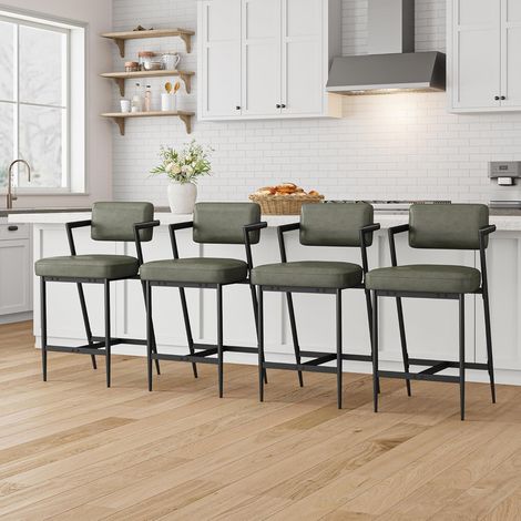 Lot de 4 Tabourets de Bar Style Industriel - Hauteur d'Assise 65 cm pour Ilot de Cuisine - Dossier et Repose-Pieds - Charge 181 kg (1/5)