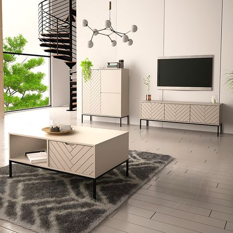 Wohnzimmer Set 3-teilig modern in kaschmir mit gefrästen Fronten ANGERA-140 (1/5)