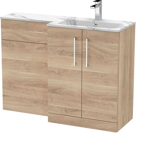 Bramshall Contemporary 2 Door Right-Hand Floor Standing Combination Unit with Stone Basin, Bleached Oak, 1100mm