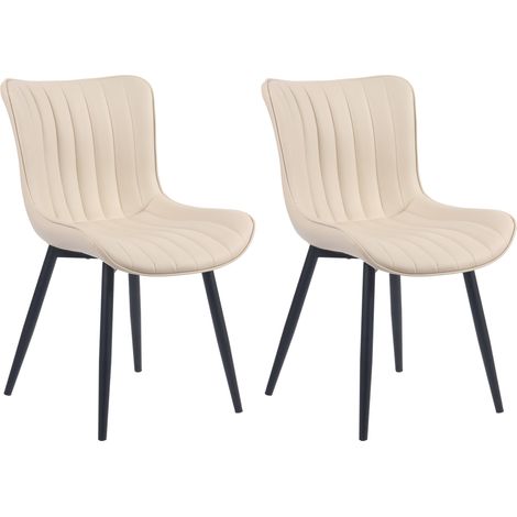 Lot de 2 chaises de salle à manger coutures décoratives verticales avec pieds en métal noir assise en PVC crème 100001730 (1/5)