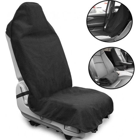 Black, sweat-resistant, waterproof, and non-slip terrycloth seat cover, universal size, suitable for the front seat of a standard SUV. (1/5)
