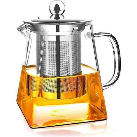 Théière en verre avec infuseur amovible, en verre borosilicate haute résistance, acier inoxydable 304 (1/5)