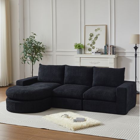 Sofá modular con chaise longue reversible, 250 x 160 x 80 cm, chenilla negra HAVRYA (1/5)