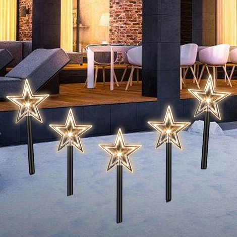 Randaco Lote de 5 estrellas LED de Navidad, guirnaldas luminosas para exteriores, palos luminosos para jardín, decoración de jardín, estrellas solares de Navidad para jardín (1/5)