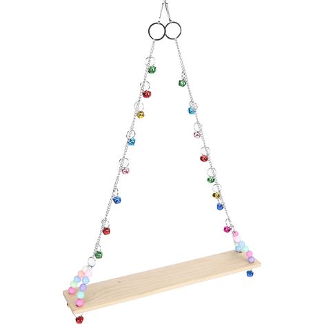 Perchoir suspendu en bois avec clochettes pour perroquets moyens et grands (1/5)
