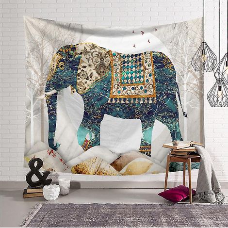 Tapisserie murale mandala indienne bohème hippie psychédélique éléphant, tenture murale blanche, serviette de plage, tapis (éléphant, 150 x 200 cm) (1/5)