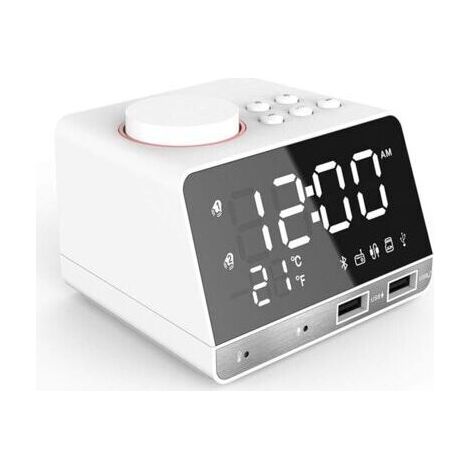 NALOOKAMIC RéVeil NuméRique à LED, Haut-Parleur Basse Bluetooth, Radio FM 2 Chargeur USB Horloges de Chevet, Lecteur de Musique Fonction de TempéRature de RéPéTition RéVeil pour Enfants