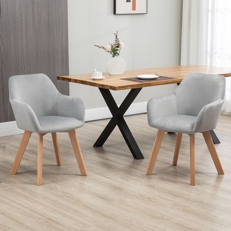 Juego de 2 sillas de comedor, tapizadas con patas de madera, ideales para la cocina, con reposabrazos de terciopelo, respaldo firme y cómodas. Medidas: 54x57x80cm. Color: gris.