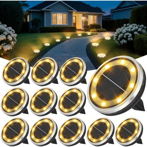Lampe Solaire Sol Lot 12 Lumiere Solaire Jardin 8 LED Étanche Spot Solaire Chemins Pelouse Terrasse (1/5)