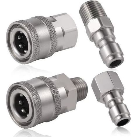 4 Pièces Coupleur de Nettoyeur Haute Pression, NPT 1/4 Pouce Connecteur Rapide en Acier Inoxydable Mâle Femelle Accessoires de Nettoyeur Haute Pression avec Filetage Externe Interne (Argent) (1/4)