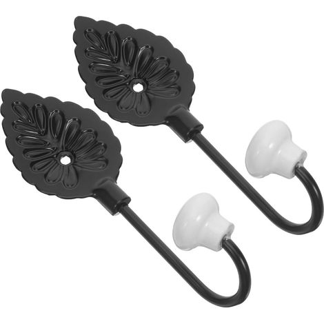 2pcs Ceramic Wall Hooks in Black Tree Leaf Shape, Wear-Resistant and Space-Saving, for Bathroom and Dressing Room, Vintage Style (1/5)