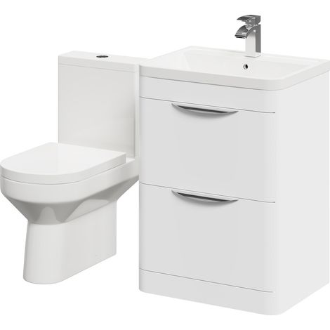 Wholesale Domestic Arendal Gloss White 600mm Floor Standing 2 Drawer Vanity Unit and Open Back Toilet Suite (1/5)