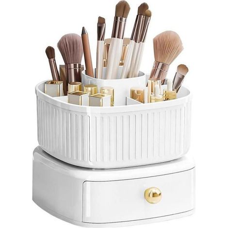 Organisateur Maquillage - Support Pinceaux Rotatif 360° - Plateau Empilable 5 Compartiments - Pour Salle De Bain Bureau Cuisine - 1 Pièce (1/4)