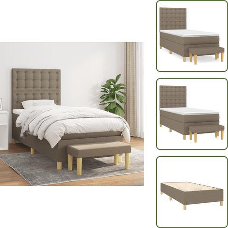 Sommier à lattes de lit avec matelas Taupe 80x200 cm Tissu - Lit Plateforme - Lit Double - Literie - Matelas À Ressorts Ensachés - Têtière Ajustable (1/5)