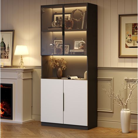 Vitrine mit LED-Beleuchtung und Glastüren 80x30x200 cm OKMYHOME (1/5)
