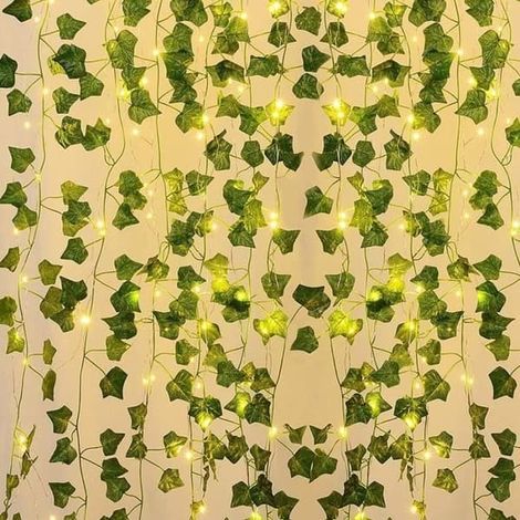 SABIR-Guirlande de feuilles, guirlande lumineuse de lierre de 10 m, plantes artificielles avec 100 LED et feuilles vertes, guirlande lumineuse LED pour plantes grimpantes (1/4)