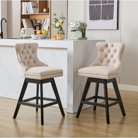 Set di 2 sgabelli da bar girevoli in velluto beige 55x44,5x97,5 cm FloraGrace (1/5)