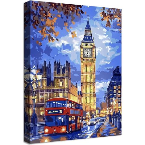 Leinwandbild Londoner 40L x 60B cm Londoner Stadt Großer Ben Roter Bus (1/5)
