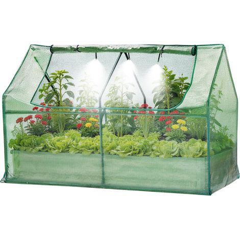 Lit de Culture surélevé 3 en 1 avec Serre et arrosage Automatique Structure en métal galvanisé Filet Anti-Insectes Idéal pour Jardin, terrasse ou Patio Beige 180 x 90 x 30 cm (1/5)