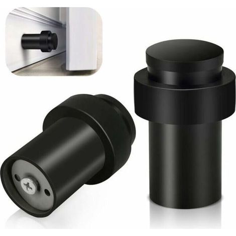 Lot de 2 butées de porte en acier inoxydable noir Protection murale décorative en caoutchouc massif Pour plinthes