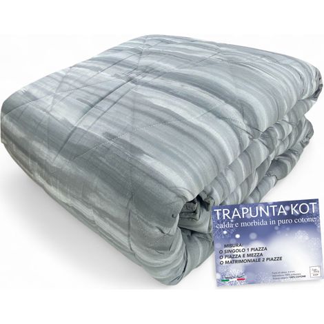 Couette Kot brossée grise - Couvre-lit d'hiver en pur coton - Fabriqué en Italie, rembourrage hypoallergénique cm. 260x270
