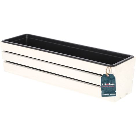 KOTARBAU® Jardiniere Extérieur - Bois - 60 x 18 x 15 cm - Blanc - Bac à Fleurs - Jardiniere Rectangulaire - avec Insert Plastique - pour Terrasse - Jardin - Décoration Extérieure (1/5)
