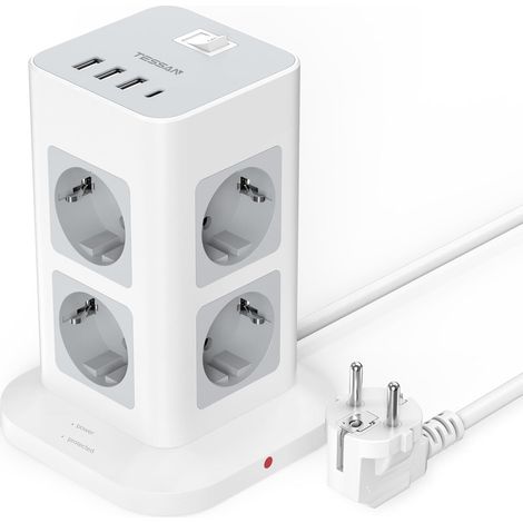 Parafoudre Tour Multiprise avec Interrupteur, Rallonge Electrique 2m Prise Multiple Parafoudre et Surtension, 3600W, 8 Prises Secteur, 3 USB-A (1/5)