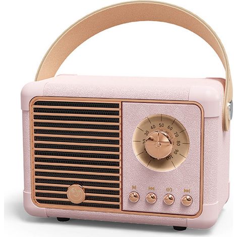 Enceinte Bluetooth Compacte Portable Retro HiFi Stéréo Multifonction Sans Fil avec Batterie Rose (1/5)