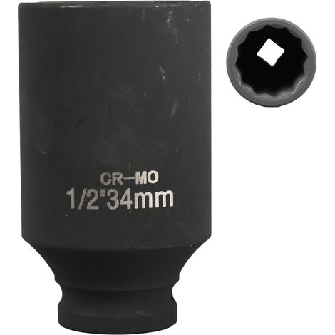 douille 34mm 1/2" 12 pans, douille a choc 1/2 34mm Acier Chrome-Molybdène CR-MO(Black) (1/5)