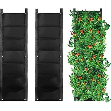 Sac à plantes à suspendre, lot de 2, 7 poches, sacs à plantes verticaux, sac à plantes pour l'intérieur, l'extérieur, le jardin, le balcon, la terrasse, la décoration de la maison (noir)-Fei Yu (1/5)
