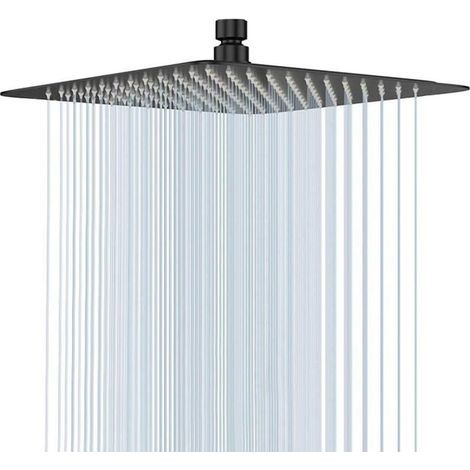 Pommeau de Douche Noir, Tête de Douche Pluie 20 cm Pomme de Douche Carré en Acier Inoxydable Pomme de Douche Anti Calcaire (1/5)