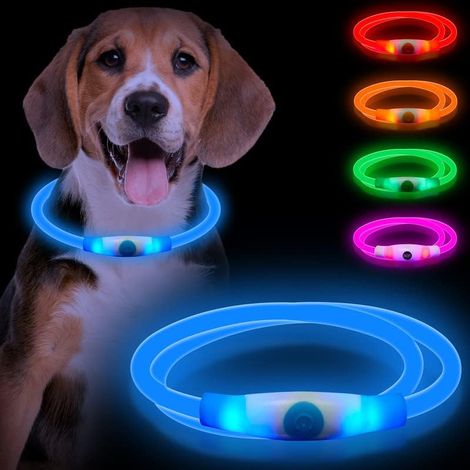 Collier Chien Lumineux pour Collier Lumineux Chien Foncée, Rechargeable par USB 3 Modes de Flash Collier Chien Lumineux Taille Réglable pour Petits, Moyens et Grands Chiens,Bleu (1/5)