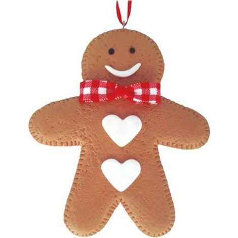 Ciondolo omino biscotto di Natale per decorazione albero 95x115mm realizzato in argilla rossa bianca e marrone