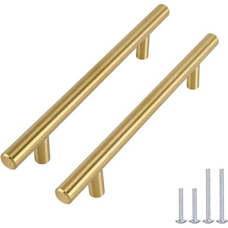 Set aus 2 hohlen Edelstahl-Stangengriffen, goldfarben. Geeignet für Möbel, Küchenschränke und Türen. (1/4)