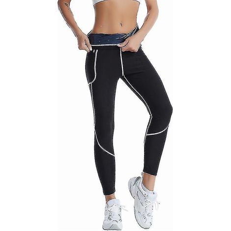 Combinaison de sudation amincissante pour femme, haut brûleur de graisse, legging thermo-gainant, veste sculptante - Pantalon noir et bleu (1/5)