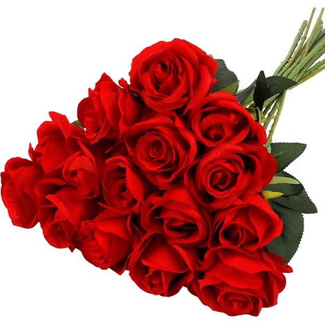 15 roses artificielles uniques, parfaites pour les mariages, les réunions de famille et les décorations d'anniversaire (rouges). (1/5)