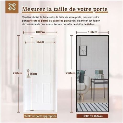 Porte Moustiquaire à Fermeture Aimantée 100x220cm réversible à Ouverture Latérale Gauche et Droit Maille Ultra Fine Sans Perage Anti-insectes Noir (1/5)