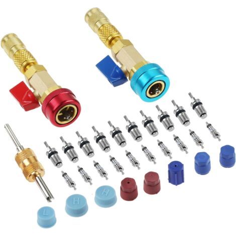 Kit d'outils de démontage rapide de noyau de valve R134A, kit d'outils de démontage de noyau de valve haute basse pression pour système de climatisation au réfrigérant R134A (1/4)