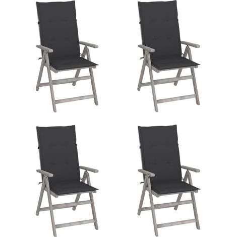 Lot de 4 Chaises de jardin inclinables - Chaises d'extérieur pour terrasse/jardin avec coussins Bois d'acacia BV315038 - BonneVie (1/5)