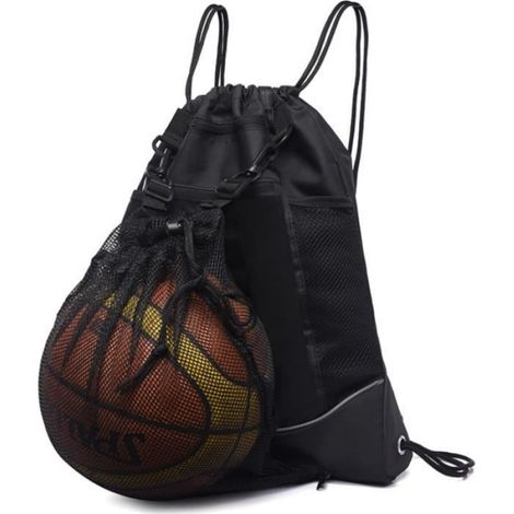 Sac De Sport À Cordon - Pour Ballon De Football Et Basket - Idéal Plein Air Camping - Noir - 1 Pièce (1/2)