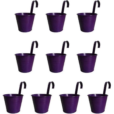 10 hängende Metalleimer mit abnehmbaren Haken, Blumentöpfe für Zäune, Wandpflanzgefäße für den Außenbereich, 10er-Set.