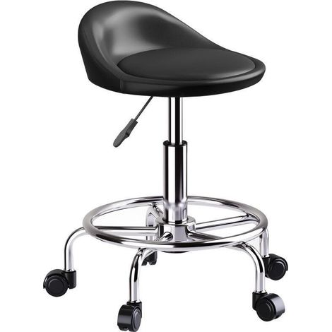 Tabouret de travail roulant pivotant à 360°, avec dossier, hauteur réglable de 59 à 75 cm, couleur noire (1/5)