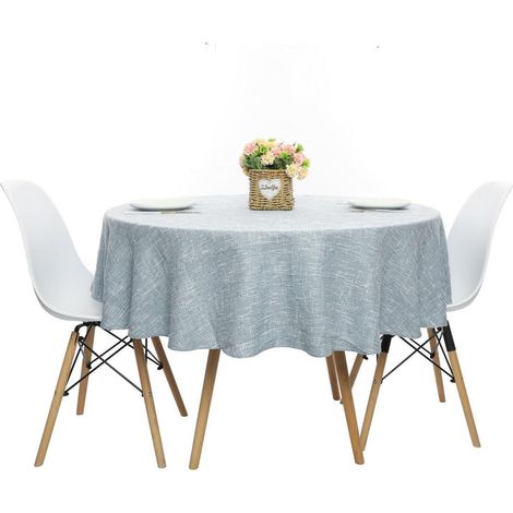 Runde Tischdecke aus Baumwolle-Leinen, strapazierfähig, pflegeleicht, 160 cm, Hellblau