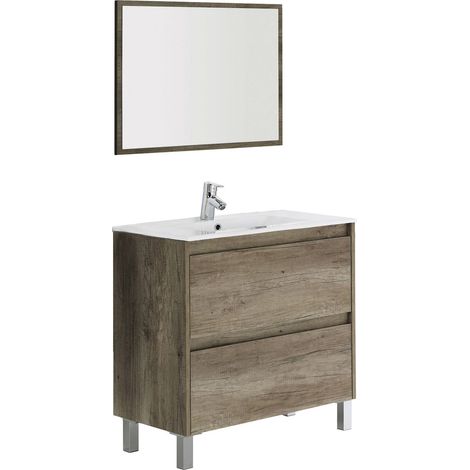 Dmora – Meuble sous vasque simple 80x45x80 cm – Panneau aggloméré mélaminé – Résistant aux chocs et aux rayures – Miroir inclus (1/5)