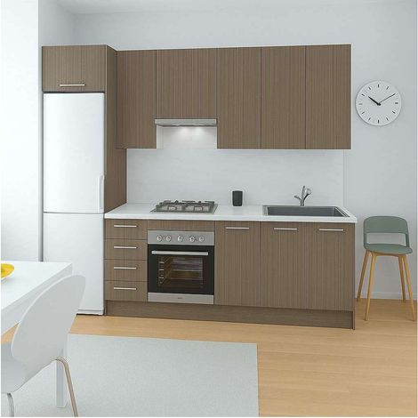 Cocina Kit-Chef con encimera y con zocalo de 280 cm(ancho) en nogal noceto..