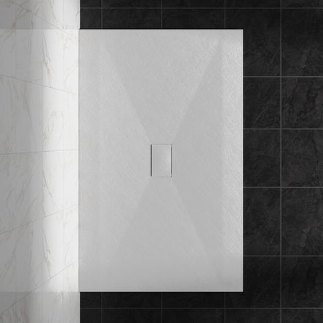 NRG 1600 x 1000mm SMC White Rectangle Slate Effect Bathroom Shower Tray