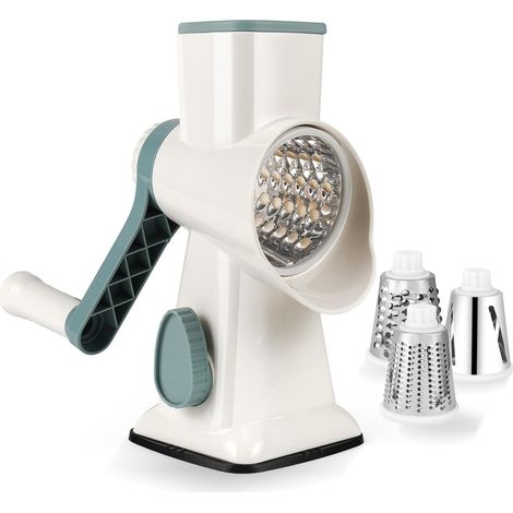 Mandoline de Cuisine Manuelle, Coupe Legumes Multifonctions avec 3 Lames de Tambour Détachables, coupe legume pour Pommes de Terre, Forte Aspiration, Carottes, Fromage, Noix, etc(Blanc) (1/5)
